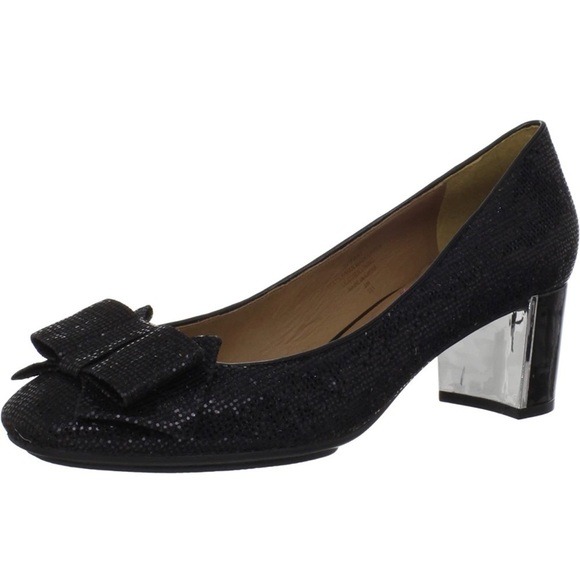 ISAAC MIZRAHI Black Glitter Vivian Bow Pumps Size 6.5 - Picture 1 of 6